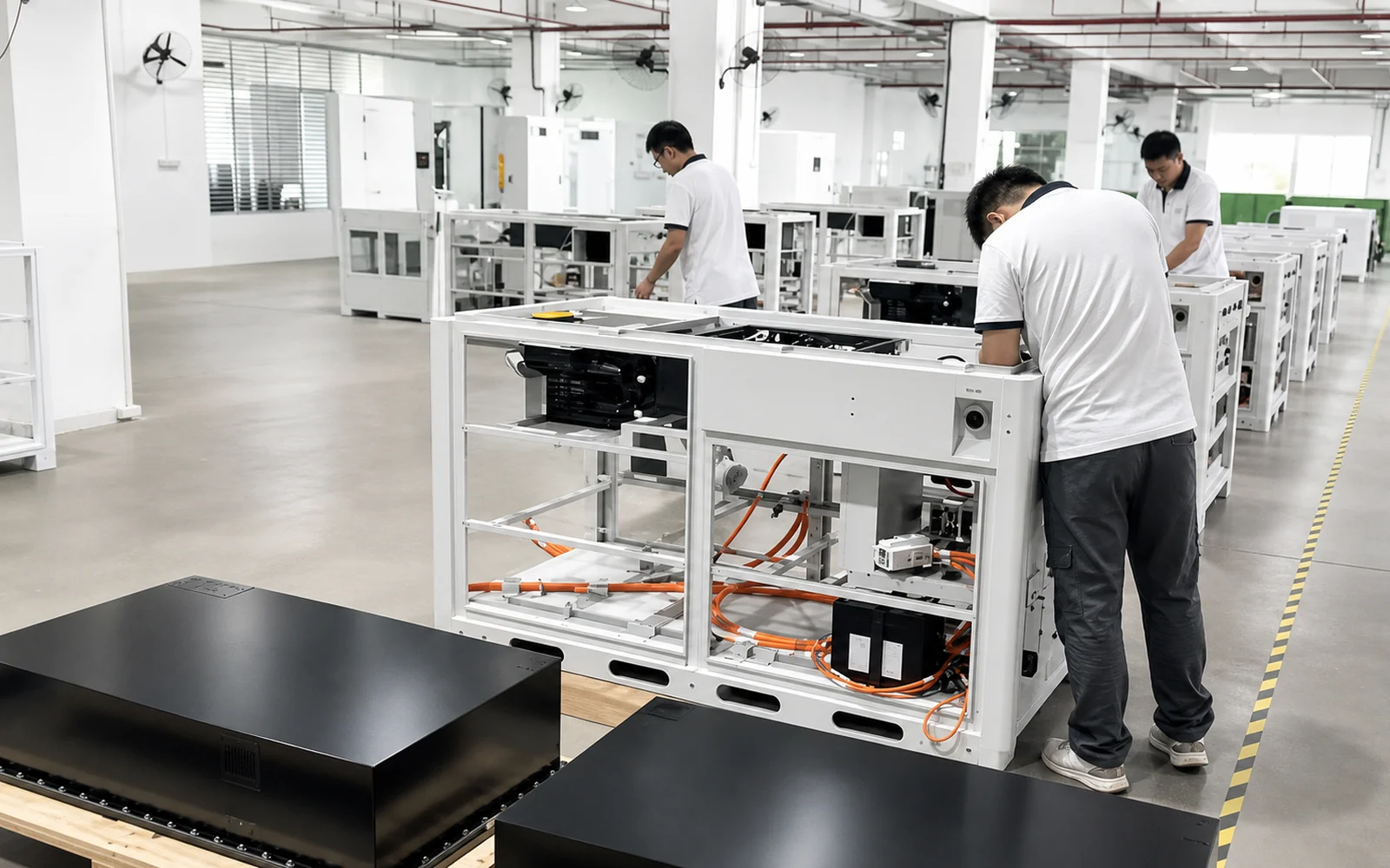 LiCharger technicians assembling mobile EV charging equipment