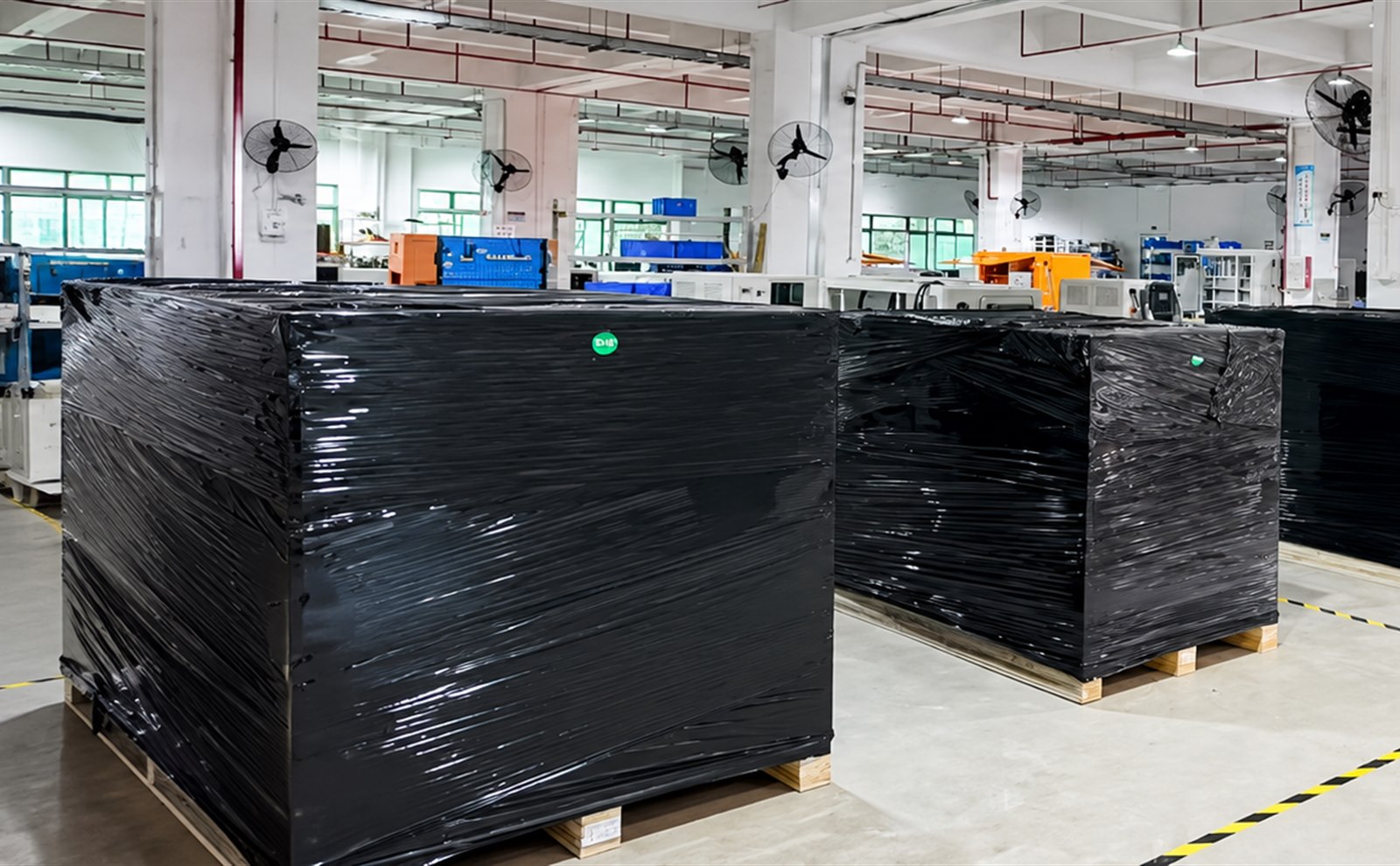 LiCharger mobile EV charging equipment packed in the factory workshop for international project delivery